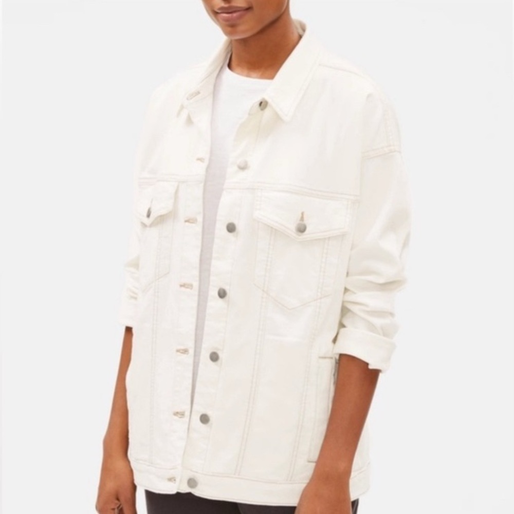 NWT Eileen Fisher Cream Oversized Jean Jacket, Size 3X, undyed organic cotton